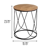 Honey Can Do 24" Round Side Table with Natural Top
