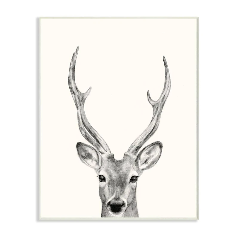 Stupell Industries Deer Portrait Grey Drawing Design Wood Wall Plaque