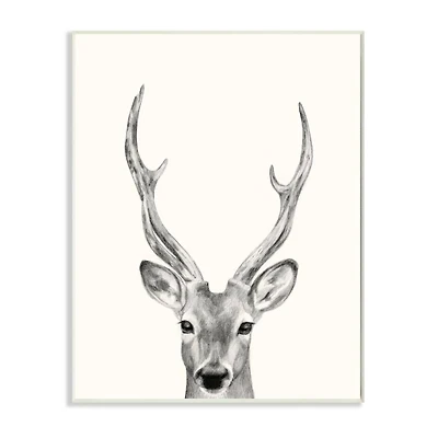 Stupell Industries Deer Portrait Grey Drawing Design Wood Wall Plaque