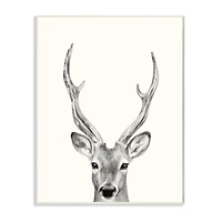 Stupell Industries Deer Portrait Grey Drawing Design Wood Wall Plaque