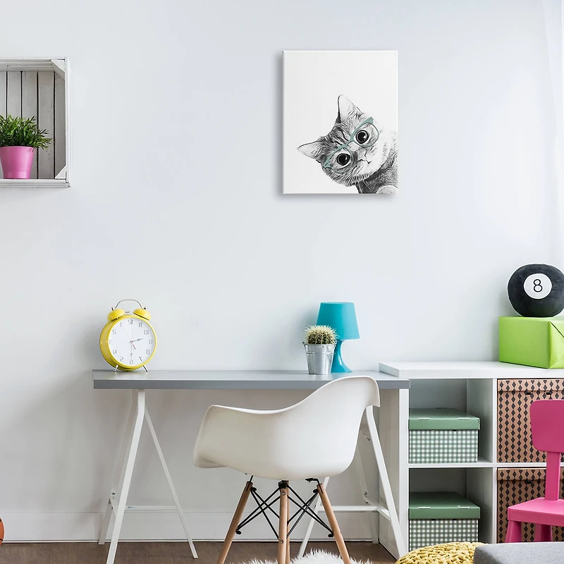 Stupell Industries Baby Kitten Peeking Glasses Portrait Canvas Wall Art