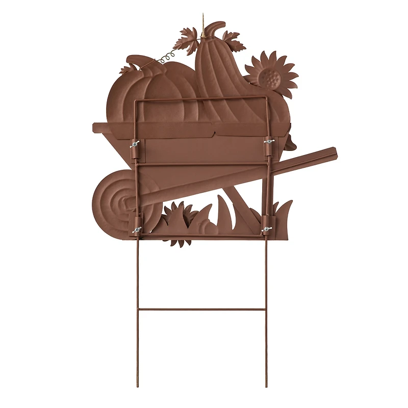 Glitzhome® 2.5ft. Fall Metal Wheel Barrow Pumpkin Yard Stake