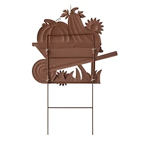 Glitzhome® 2.5ft. Fall Metal Wheel Barrow Pumpkin Yard Stake