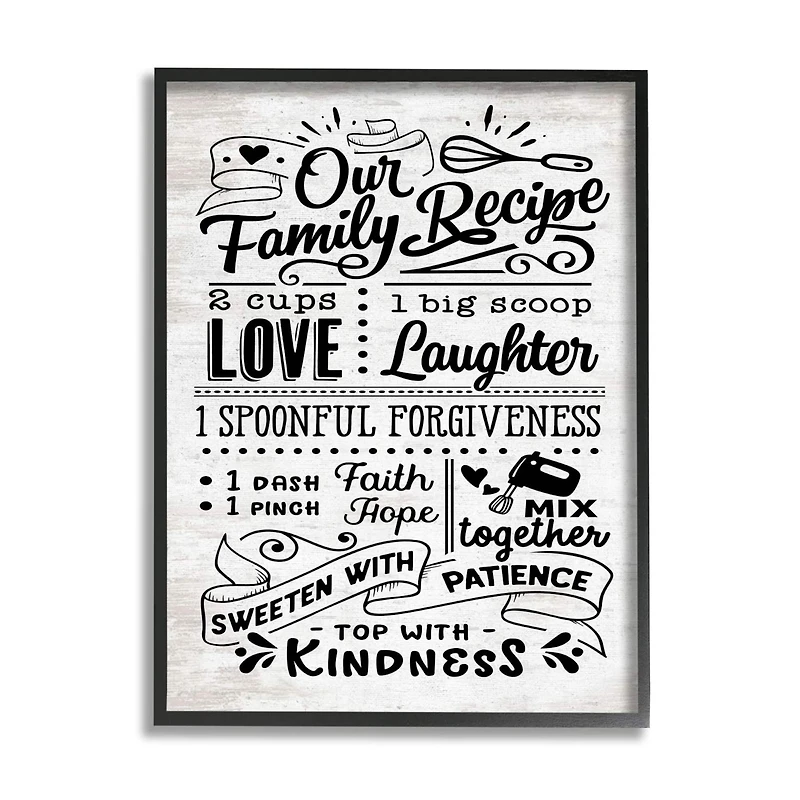 Stupell Industries Our Family Recipe Motivational Kitchen Phrases Life Ingredients Framed Wall Art