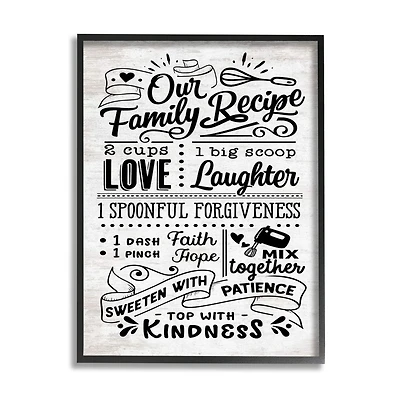 Stupell Industries Our Family Recipe Motivational Kitchen Phrases Life Ingredients Framed Wall Art