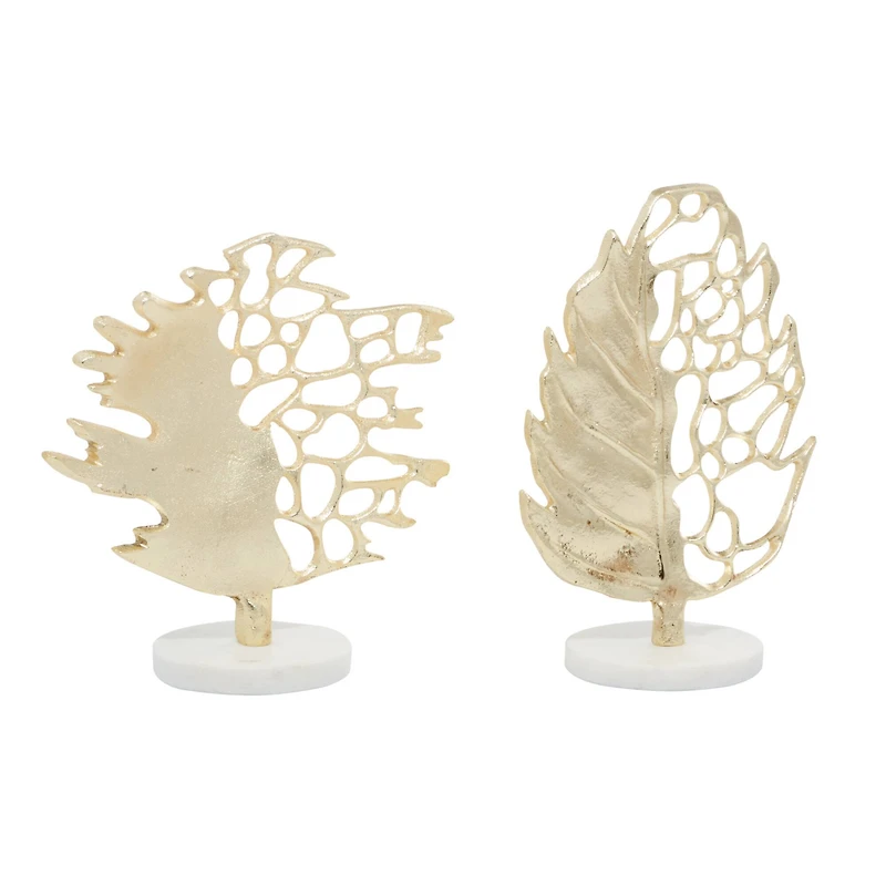 Gold Aluminum Glam Leaf Sculpture Set