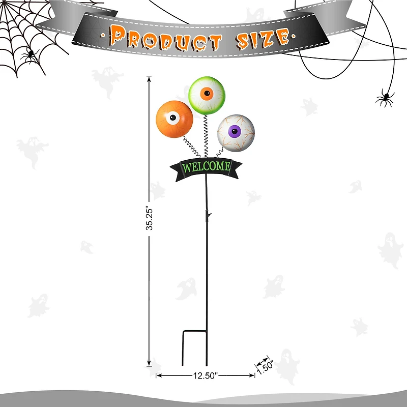 Glitzhome® 35.25" Halloween Metal "WELCOME" Spring Eyeballs Yard Stake