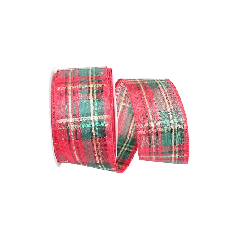 JAM Paper 2.5" x 10yd. Shimmer Wired Holiday Plaid Ribbon