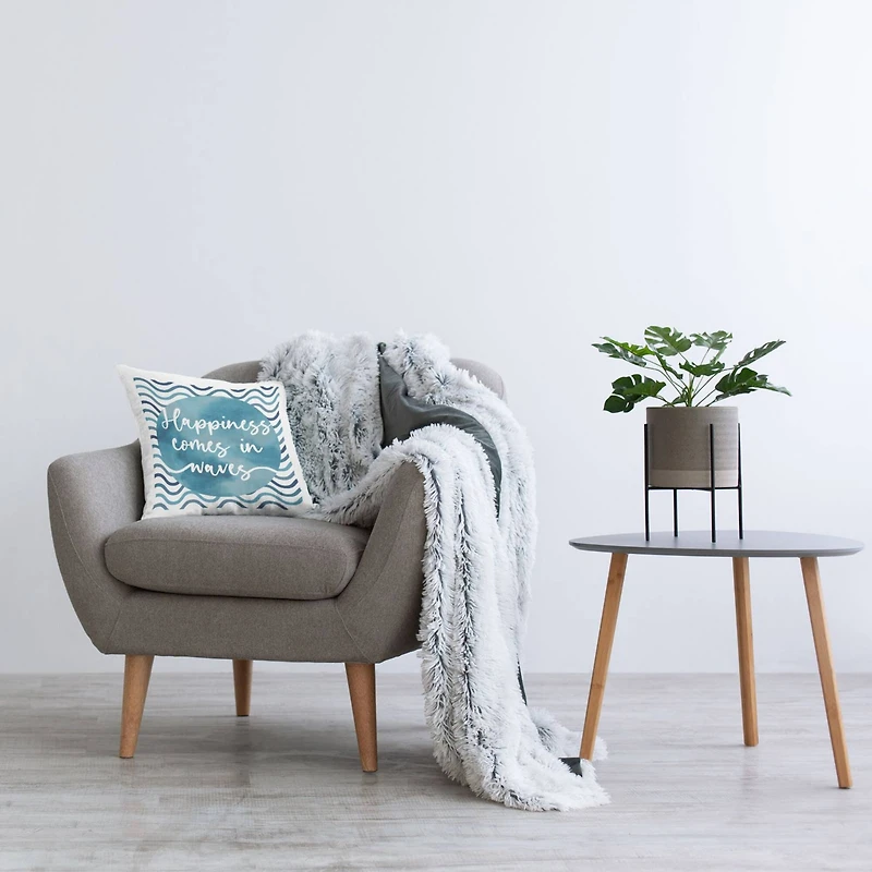 Stupell Industries Happiness Comes Nautical Quote Wavy Stripes Throw Pillow, 18" x 18"