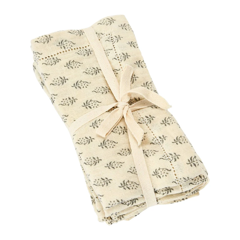 Hello Honey® Charcoal & Cream Floral Print Cotton Napkins, 4ct.