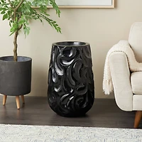 Large Black Wavy Textured Floor Vase