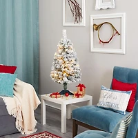 3ft. Pre-Lit Flocked Rock Springs Spruce Artificial Christmas Tree, Clear LED Lights