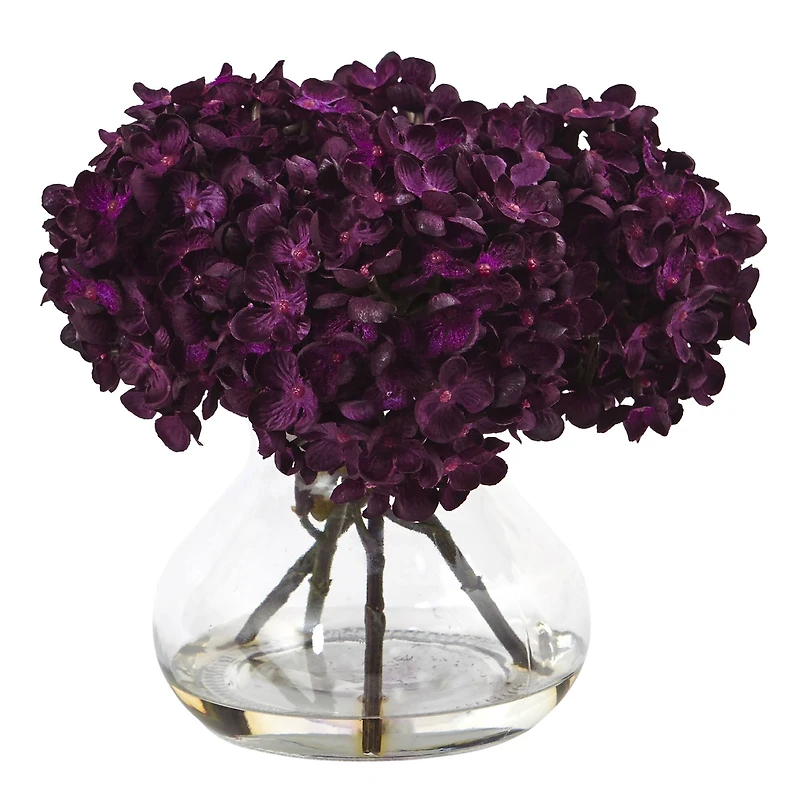 8.5" Hydrangea Arrangement in Glass Vase