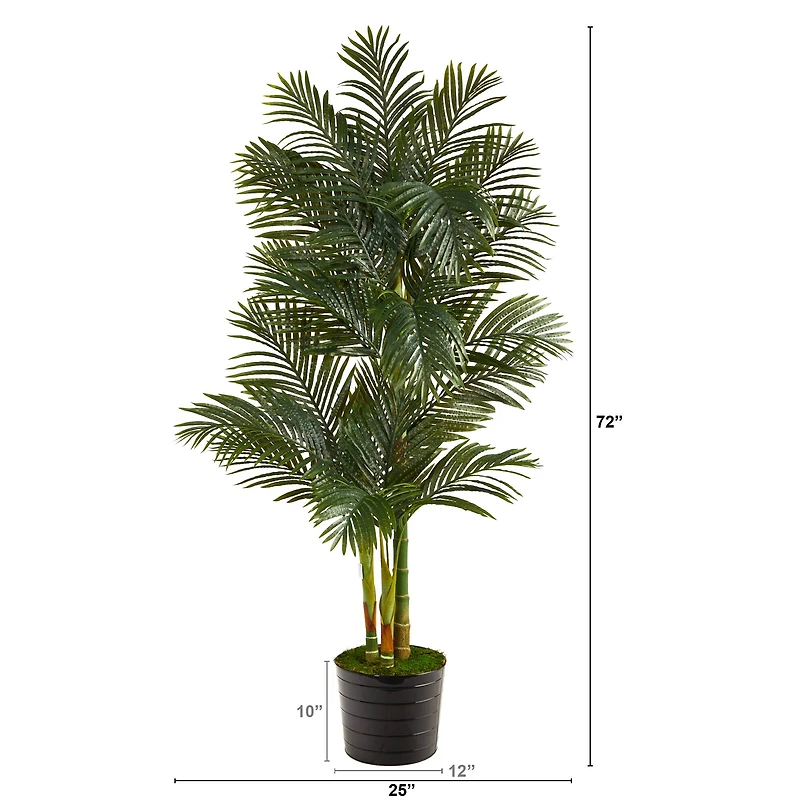 6ft. Golden Cane Artificial Palm Tree in Black Tin Planter