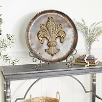 25" Traditional Decorative Iron Fleur de Lis Plate with Stand