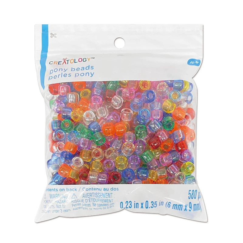Multicolor Transparent Pony Beads, 9mm by Creatology™