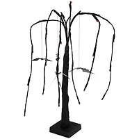 24" LED Lighted Black Glittered Halloween Willow Tree with Bats