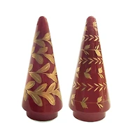 Hello Honey® 8.25" Red & Gold Hand-Painted Reclaimed Glass Cone Tree with Pattern Set