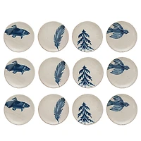 Hello Honey® Antique White & Blue Farmhouse Flora & Fauna Hand Painted Stoneware Plates, 12ct.