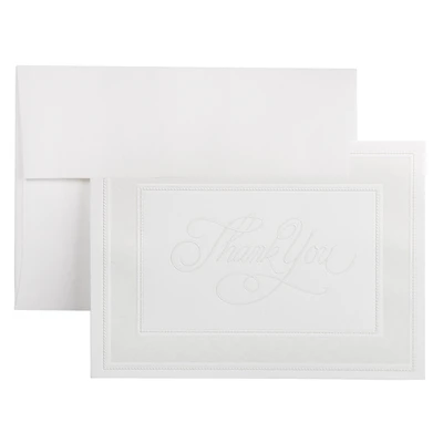 JAM Paper 4.875" x 3.375" Bright White with Pearl Border Thank You Cards & Envelopes Set