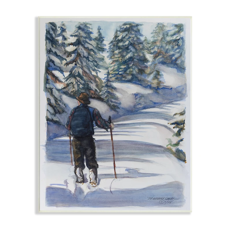 Stupell Industries Winter Snow Hiking Man Forest Trek Pine Trees Wall Plaque