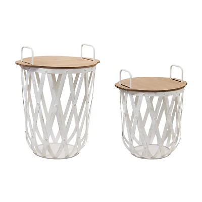 White Side Basket Table Set