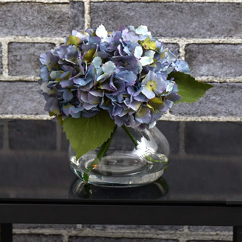 8.5" Blue Blooming Hydrangea in Glass Vase