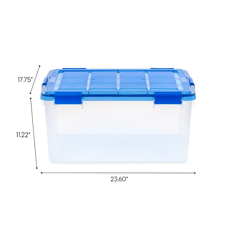 IRIS 15gal. Clear Plastic Storage Boxes with Blue Lid, 4ct.