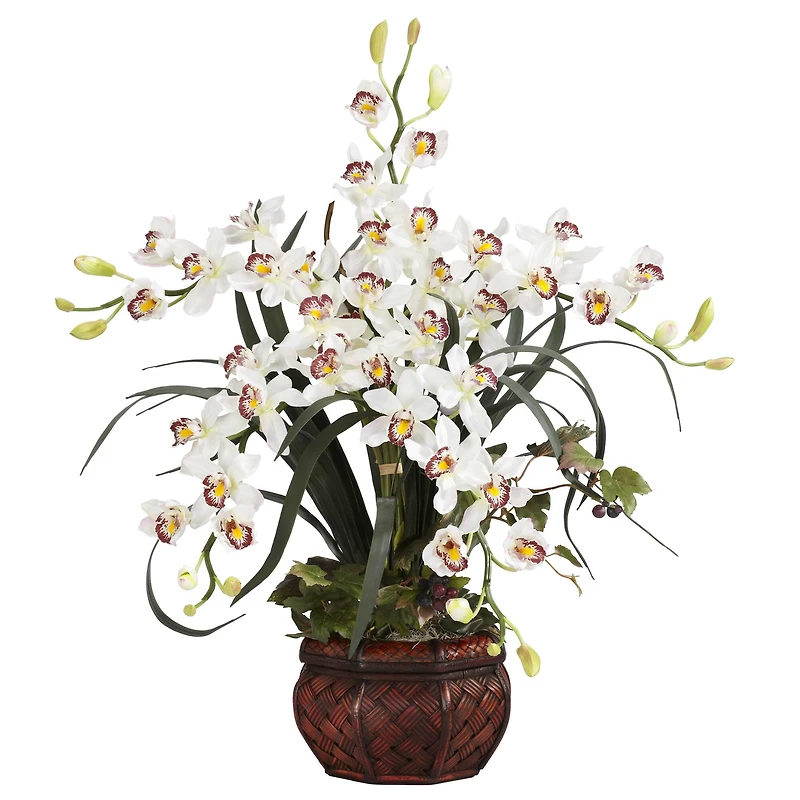 30" Silk Cymbidium Arrangement with Decorative Vase