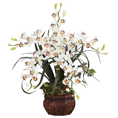 30" Silk Cymbidium Arrangement with Decorative Vase