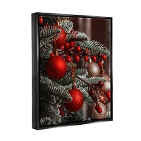 Stupell Industries Hanging Red Ornaments Christmas Tree Framed Floater Canvas Wall Art