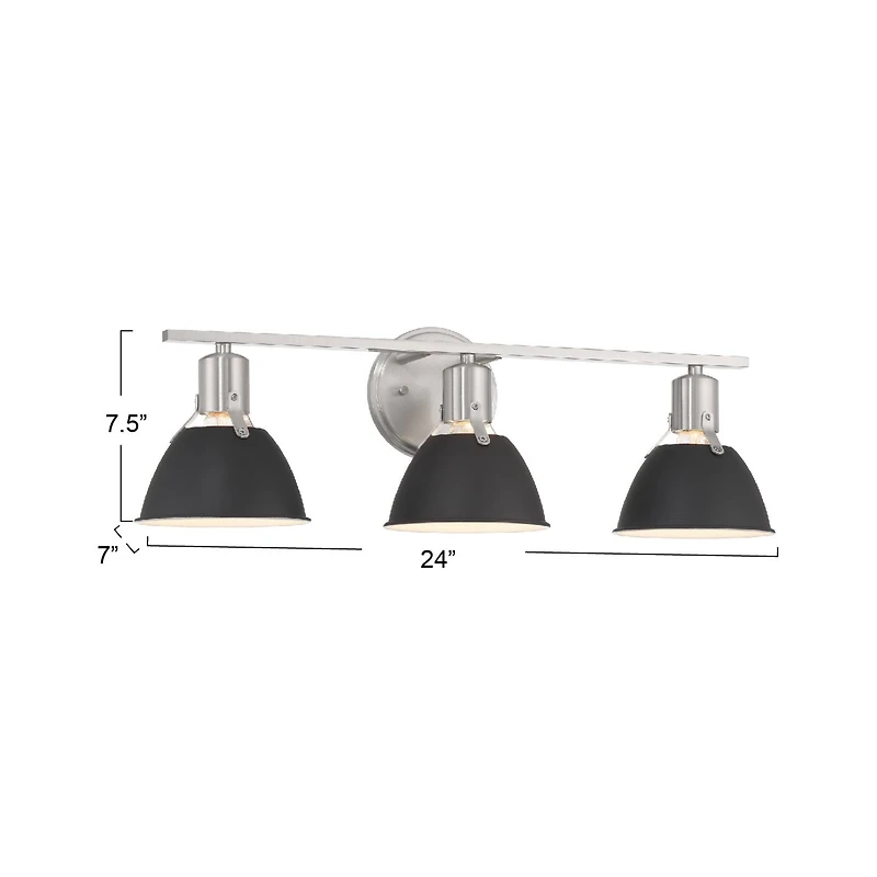 Hello Honey® 24" Cooper Black & Nickel Metal 3-Light Vanity Light with Etched Glass Shades