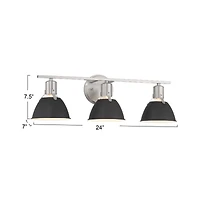 Hello Honey® 24" Cooper Black & Nickel Metal 3-Light Vanity Light with Etched Glass Shades
