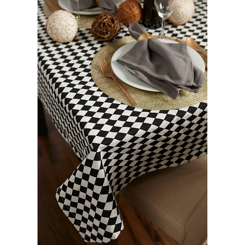 Black and Cream Harlequin Print Tablecloth 60" x 120"