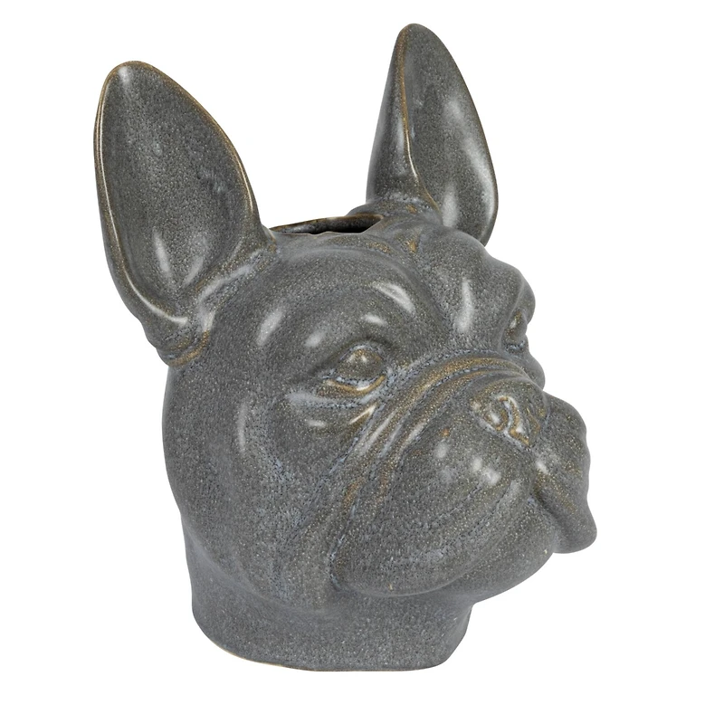 Hello Honey® 8.5" Gray Reactive Glaze Stoneware French Bulldog Head Vase