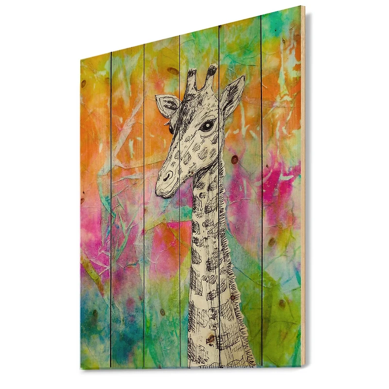 Designart - White Giraffe Drawing On Bright Rainbow