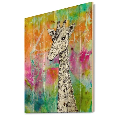 Designart - White Giraffe Drawing On Bright Rainbow