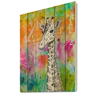 Designart - White Giraffe Drawing On Bright Rainbow