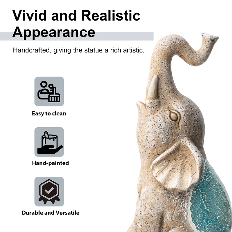 Glitzhome® 18" Faux Granite & Mosaic Sitting Elephant Statue