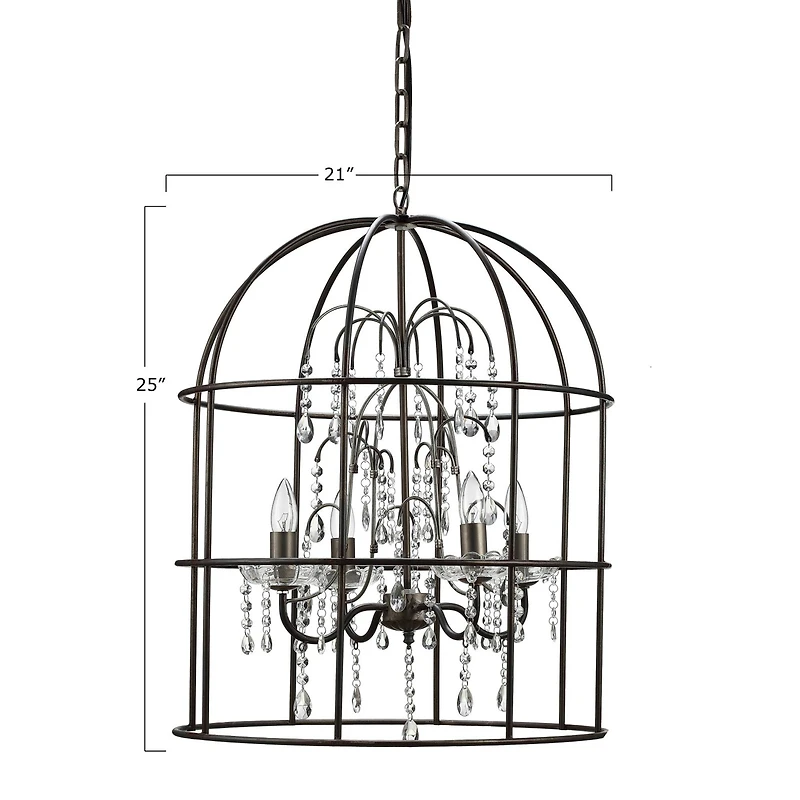 Hello Honey® 25" Metal Birdcage Chandelier with Lights & Glass Crystals