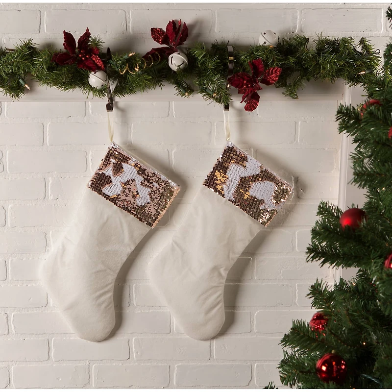 DII® Cream Sequin Velvet Holiday Stocking Set