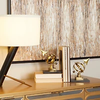 8" Gold Stainless Steel Armillary Bookends with Black Bases Set