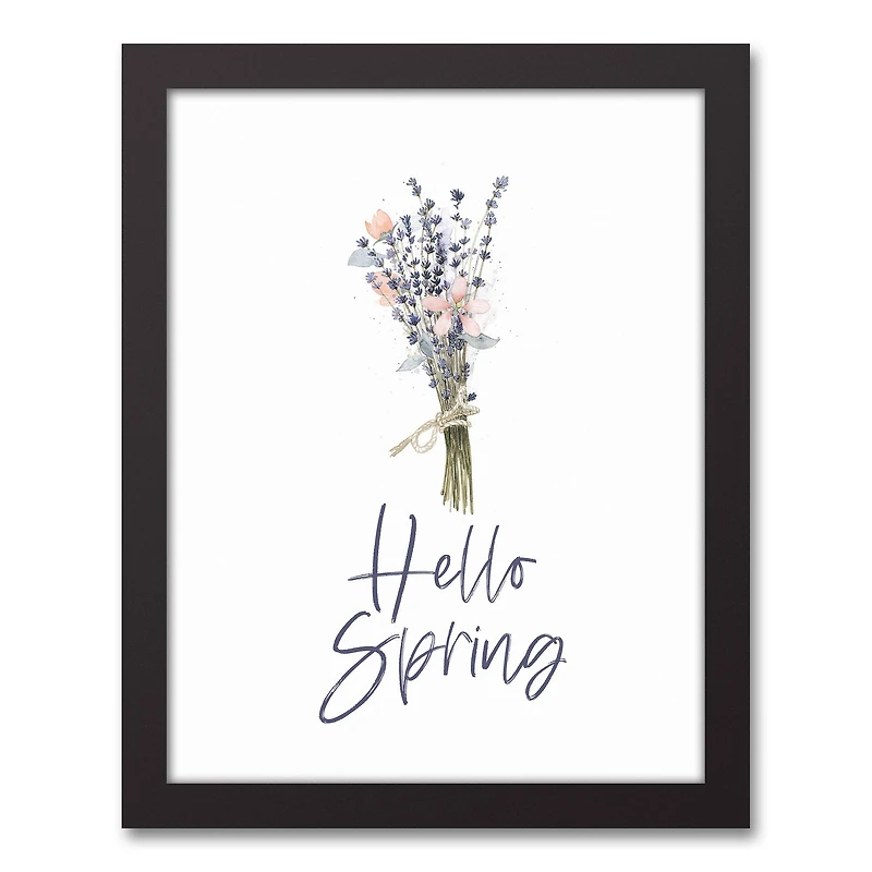 Hello Spring Flowers 11" x 14" Black Floating Framed Canvas