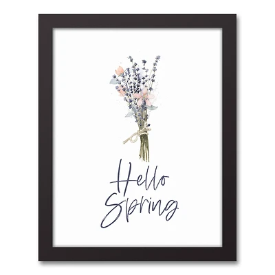 Hello Spring Flowers 11" x 14" Black Floating Framed Canvas