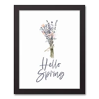 Hello Spring Flowers 11" x 14" Black Floating Framed Canvas
