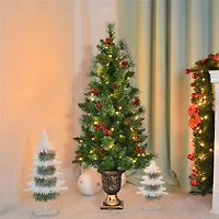 Costway 5ft Pre-Lit Entrance Fir Artificial Christmas Tree in Gold Urn Planter, Warm White LED Lights