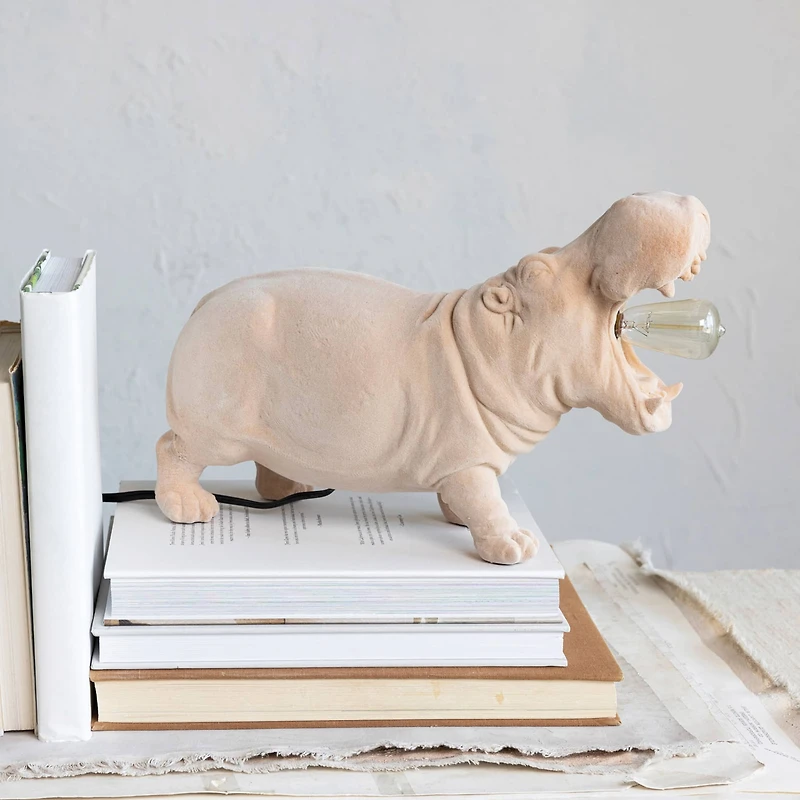 Hello Honey® 14" Blush Flocked Hippo Table Lamp