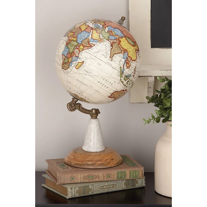 14" Mango Wood & Marble Contemporary Globe