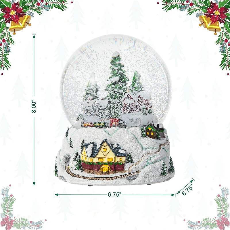 Glitzhome® 8" Lighted Musical Snowflakes Village Waterglobe