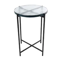 24" Metal X-Shaped Accent Table with Textured Glass Tabletop